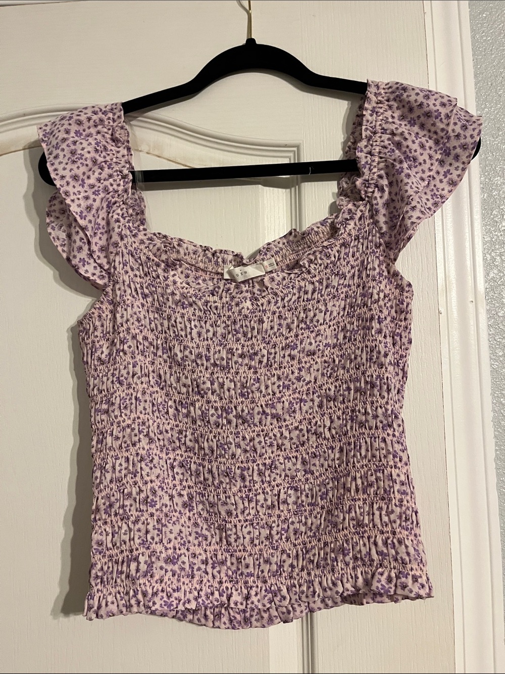Lush Lavender Floral Smocked Square-Neck Top